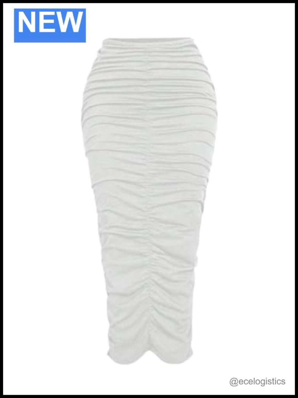 High Waisted Ruched Pencil Maxi Skirt - Polyester Blend, Elastic Waist